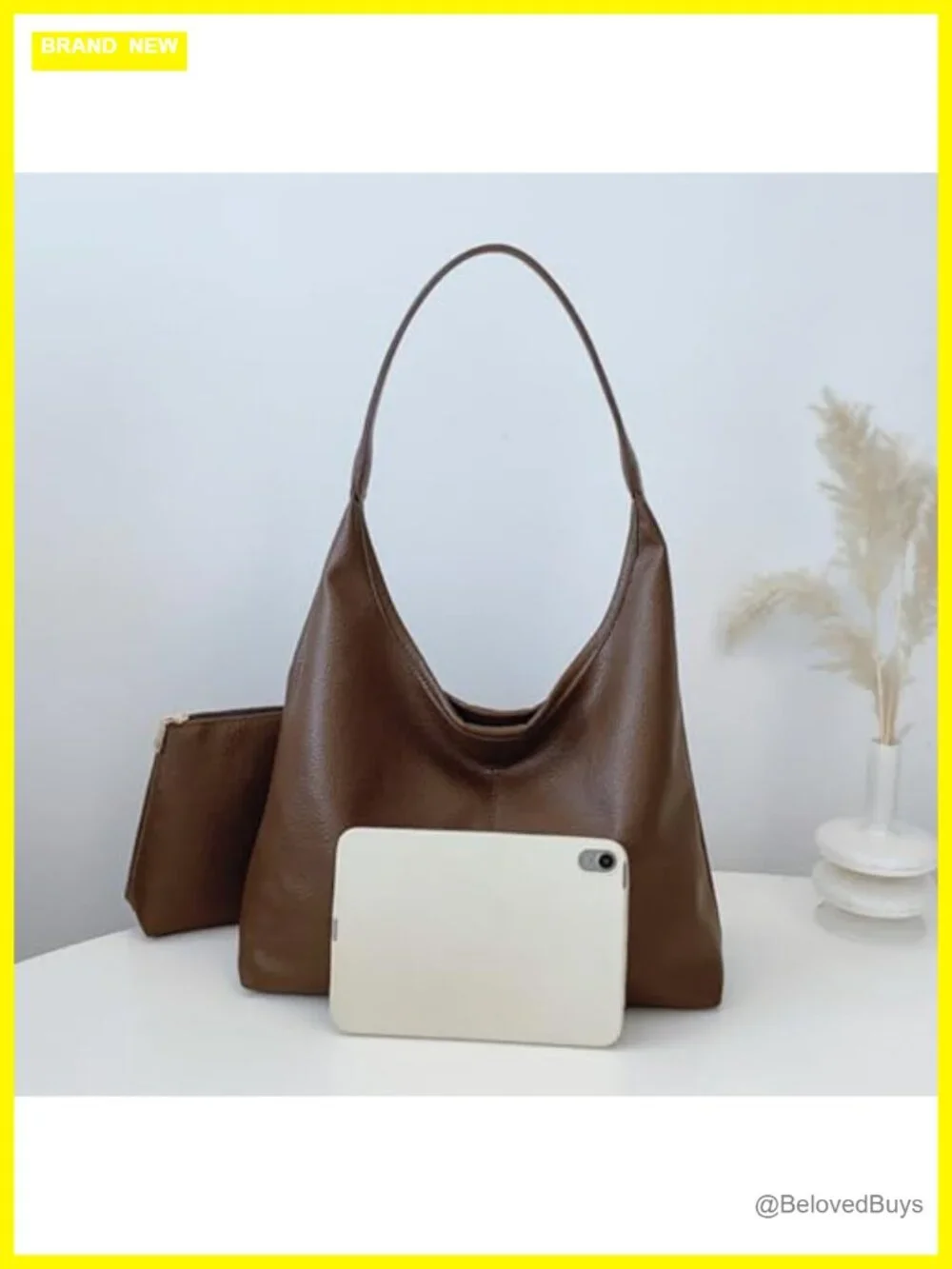 Slouchy Hobo Bag Faux Leather Shoulder Tote Work Handbag 2pc